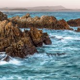Rocky coast after sunset