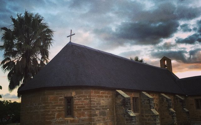 Local stone church on the village green