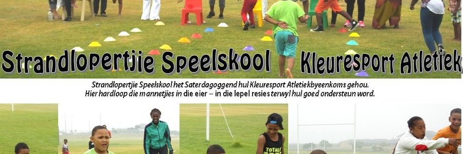 Strandlopertjie Speelskool het Saterdagoggend hul Kleuresport Atletiekbyeenkoms gehou. Hier hardloop die mannetjies in die eier – in die lepel resies terwyl hul goed ondersteun word.