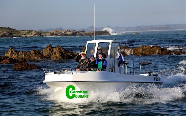 Mooiweer en bedrywig loop hand aan hand by Kleinbaai hawe.  Verlede week tydens Overberg Boothengelklub se Kleinbaai Interprovinsiale Hengeltoernooi was die bedrywigheid net nog meer so tussen die haai- en ecobote deur.  Menige besoekers het spesiaal  die hawe soggens en smiddae  besoek om die hengelbote te sien uit- en inkom in die hawe.  Op die foto vaar die WP Junior-span die baai binne na ‘n lang dag op die water. Lees meer van die gesogte hengelkompetisie by die Sportafdeling. Foto: Marinda van der Walt