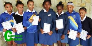 Biblioteekprefekte 2017: Vlnr Anadine Niemand, Lee-Ann Appel, Tsoanelo Haarhoff, Kalistos Manuel, Bere-Lee Arends, Beyonce Prince en Chrisna-Lee Swartz.