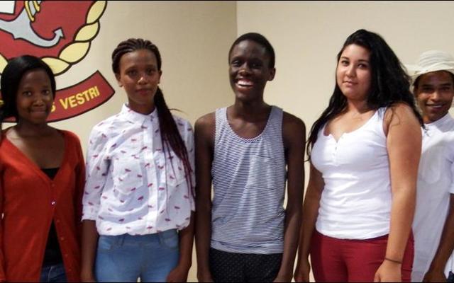 Part of Gansbaai Academia’s 10 grade 12 top candidates during the announcement of the 2016 grade 12 results. From left: DeeJay Slamat, Anelisa Jacobs, Kalipha Pike, Analo Yawa (Top candidate), Chenelle Petrumal, Deswill Booi and Shané Aucamp.