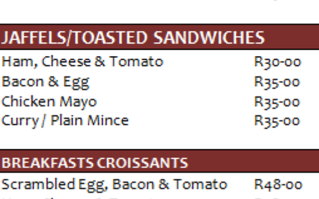 Take-away menu Take-away menu