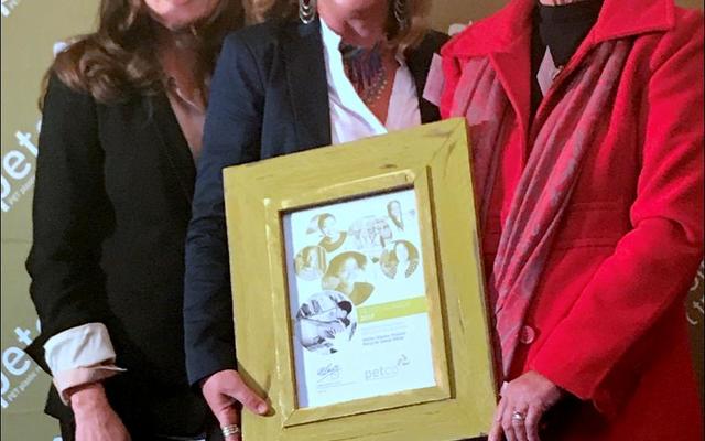 Charmaine Beukes, Managing Director of White Shark Projects (middle) and Nellie Moolman, Manager: Recycle Swop  Shop (right)  received  the  winning award for the Recycle Swop Shop in Masakhane, managed by White Shark Projects from Cheri Scholtz (left), CEO PETCO. 