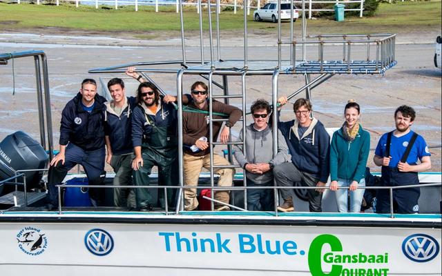 The combined research teams of Dyer Island Conservation Trust and Marine Dynamics. From left Oliver Jewell, Presley Adamson, Dr Adrian Gleiss, Dr Taylor Chappell, Paul Kanive, Dr Salvador Jorgenson, Michelle Jewell and Ed Edwards.
