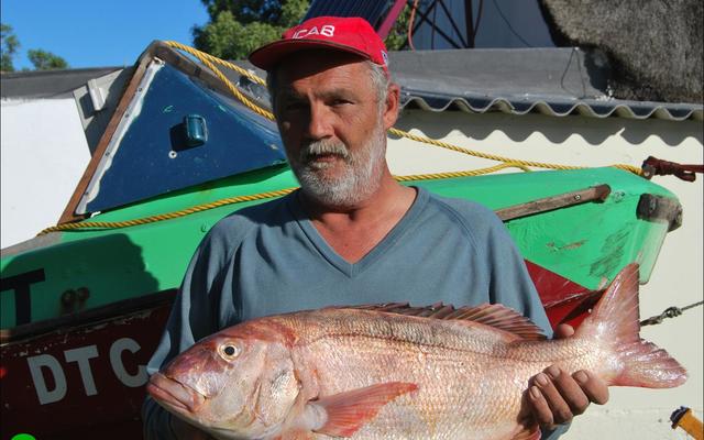 Nico van Eeden van Gansbaai het goeie rede om breë bors rond te stap. Dit is nie aldag wat ‘n enorme rooi steenbras van 5.8kg boot toe getrek word nie. Nico het dit vanaf sy boot, C-Rot op Dinsdag, 11 Julie, sowat 3 seemyl vanaf die punt, met sardyn as aas reggekry.