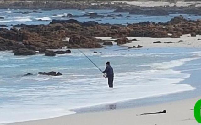 While a group of approximately 30 divers were confronting 4 inspectors of the fishing industry at Pearly Beach on Monday morning, they were observed by a lone fisherman enjoying the serene nature.  