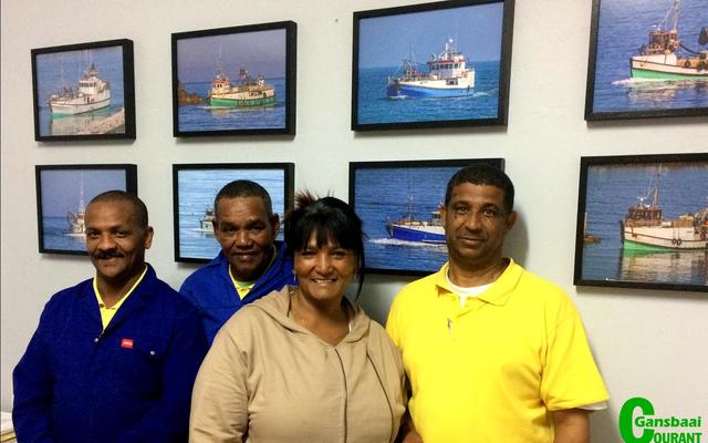 Four of the longest employed workers at Gansbaai Marine are pictured here (f.l.t.r.) Neville Titus (a Director of Gansbaai Marine, 31 years), Hansie Claassen (38 years), Elfrieda Goedeman (37 years) and Gawie Delport (38 years). All 4 have only one comment to make: “We love working here!”