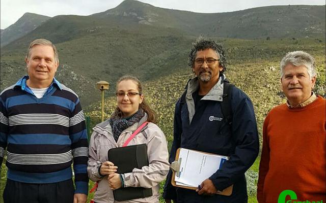 The two adjudicators for the 2017 Greenest Municipality Competition, Therina Oberholzer  and Gregg Adams, are welcomed by Overstrand's Manager of Solid Waste and co-ordinator for the competition, Johan van Taak (left) and Hanré Blignaut, Deputy Director of Infrastructure & Planning (right).