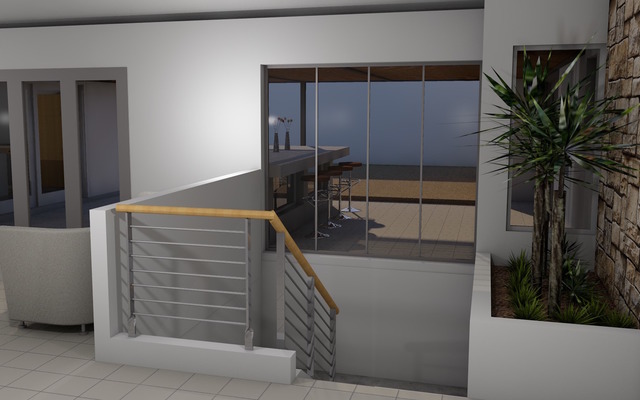 New staircase and view towards patio