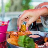 Client enjoying seafood