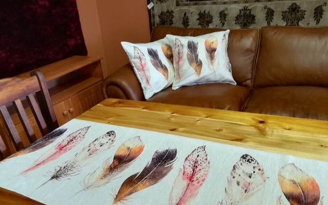 BEAUTIFUL FEATHER RUNNER AND CUSHIONS