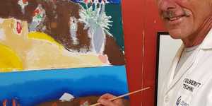 Derek from Hermanus working on his acrylic Decalcomania.  