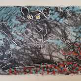 Cat chaos in the making - Monoprint and pastels