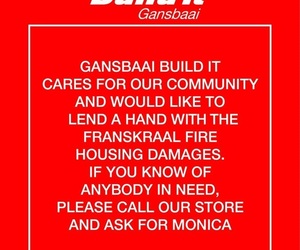 We would like to lend a hand with the Franskraal fire housing damages