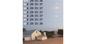Fig 4.Sequence of frame grabs from Malmesbury video footage. Top frame is the first appearance of the bolide at upper right. The third and fifth frames show the two explosions. Last frame is immediately before the bolide ceases to be visible. In some frames at least three fragments are visible. Note total flight time in the Malmesbury video is just under 2 seconds, and the two explosions are separated by less than 1 second. 