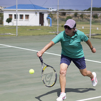 Playing tennis