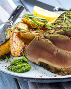 Recipe: Pan-Seared Steak with Roast Potatoes and Mint Sauce