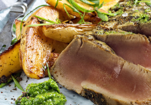 Recipe: Pan-Seared Steak with Roast Potatoes and Mint Sauce