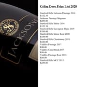 Cellar Door Price List 2020