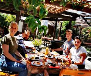 Enjoying lunch in the beautiful garden