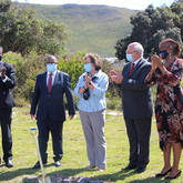 SANSA CEO Dr Val Munsami, Minister of Higher Education, Science &amp; Innovation Dr Blade Nzimande, SANSA Managing Director: Space Science Dr Lee-Anne McKinnell, Executive Mayor of the Overstrand Alderman Dudley Coetzee and SANSA Board Chairperson Ms Xoliswa Kakana at the ground breaking ceremony for a new state of the art 24-hour Regional Space Weather Centre - SANSA Hermanus - Xplorio™ Hermanus