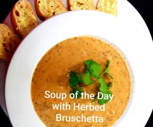 Soup and Herbed Bruschetta - R45