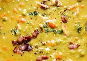 Ham and Mushroom Quiche, Pea and Bacon Soup and Mini Carrot Cake