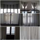 Beautiful puddling linen curtains. Roman blinds and curtains with contrasting colour trim - Made To Measure - Xplorio™ Hermanus