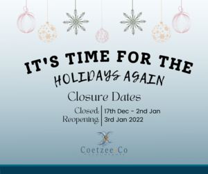 Closed 17 December 2021 to 2 January 2022