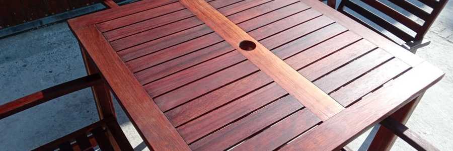 Balau deck table and chairs