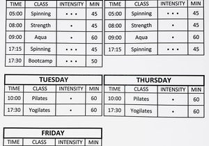 Weekly Casual Gym Class Schedule