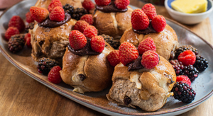 Hot Cross Buns with Chocolate Spread and Mixed Berries