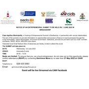 1 June 2022: Entrepreneurial Summit  in Bredasdorp