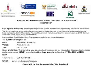 1 June 2022: Entrepreneurial Summit in Bredasdorp