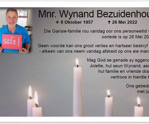 Mnr. Wynand Bezuidenhout: 8 Oktober 1957 - 26 Mei 2022