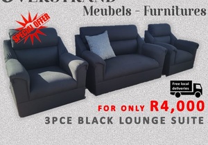 NEW: 3 Piece Black Lounge Suite