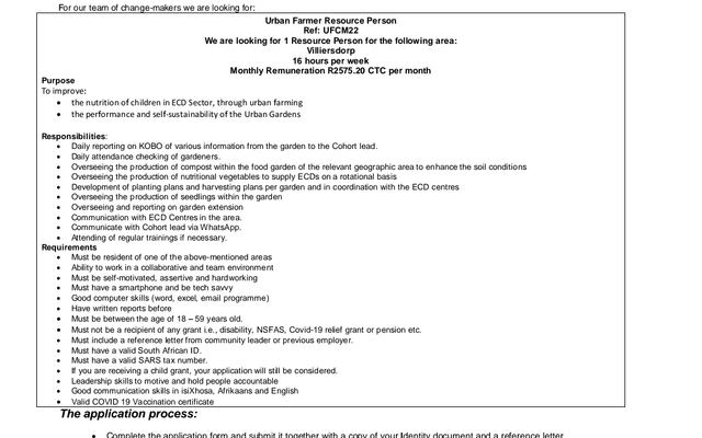 Job Application - Youth Café Villiersdorp - Xplorio™ Villiersdorp