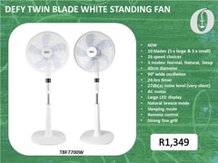 New: DEFY Twin Blade White Standing Fan