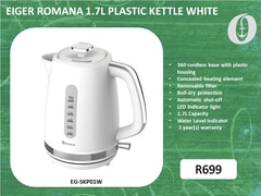 New: EIGER Romana 1.7L Plastic Kettle White