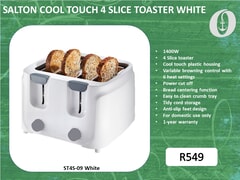New: Salton Cool Touch 4 Slice Toaster White