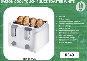 New: Salton Cool Touch 4 Slice Toaster White